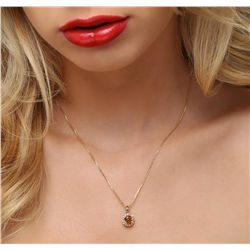 14KT Yellow Gold 1.22ct Citrine Quartz and Diamond Pendant With Chain