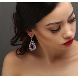 14KT Rose Gold 29.95ctw Amethyst and Diamond Earrings