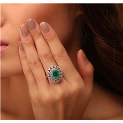 14KT White Gold 2.21ct Emerald and Diamond Ring