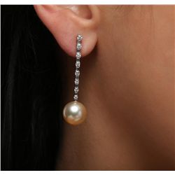 18KT White Gold Pearl and Diamond Earrings