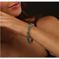 14KT White Gold 20.90ctw Emerald and Diamond Bracelet