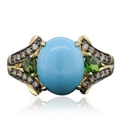 10KT Yellow Gold 2.07ct Turquoise, Tsavorite and Diamond Ring