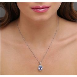 14KT White Gold 3.53ct Tanzanite and Diamond Pendant With Chain