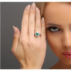 14KT White Gold 0.77ct Emerald and Diamond Ring