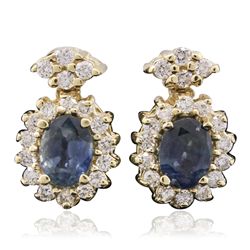 14KT Yellow Gold 1.91ctw Sapphire and Diamond Earrings