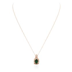 14KT Rose Gold 1.83ct Emerald and Diamond Pendant With Chain