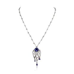 14KT White Gold 7.34ct Tanzanite and Diamond Necklace