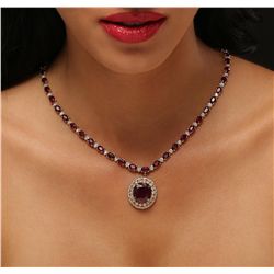 14KT Yellow Gold 40.78ctw Ruby and Diamond Necklace