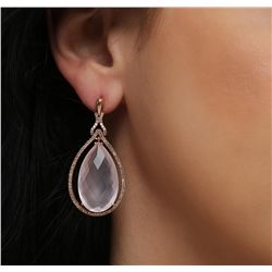 14KT Rose Gold 35.17ctw Pink Quartz and Diamond Earrings