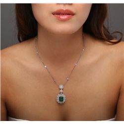 14-18KT 5.24ctw Emerald and Diamond Pendant With Chain