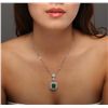 Image 1 : 14-18KT 5.24ctw Emerald and Diamond Pendant With Chain