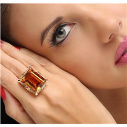 14KT Yellow Gold 35.61ct Citrine and Diamond Ring