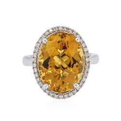 14KT White Gold 9.40ct Citrine Quartz and Diamond Ring