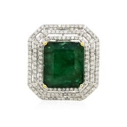 14KT Two-Tone 17.96ct Emerald and Diamond Ring