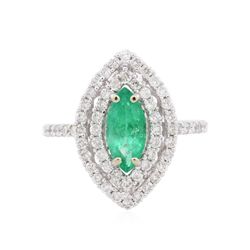 14KT White Gold 0.83ct Emerald and Diamond Ring