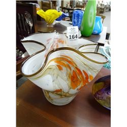 Artist Signed Art Glass Ruffled Vase - No Shipping