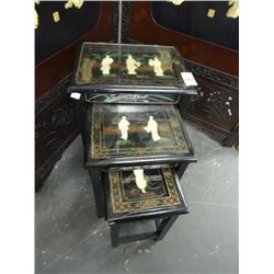 Oriental Nesting Table Set w/Shadow Box Geisha (3)