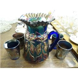 Carnival Glass Pitcher & Glass Set - No Shipping