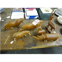 Wood Carved African Animal Figures (6)