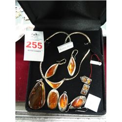Baltic Amber Necklace, Pendants (3), Earrings Set