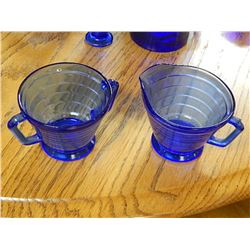 DEPRESSION GLASS - COLALT BLUE - CREAM AND SUGAR SET