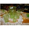 Image 2 : DEPRESSION GLASS - EMERALD GLASS - JUICE JUG & 6 GLASSES