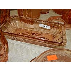 DEPRESSION GLASS - ROSE GLASS - LOAF SHAPED SERVING DISH