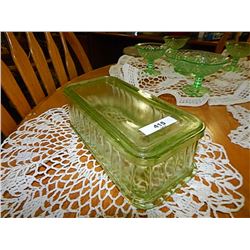 DEPRESSION GLASS - EMERALD GLASS - BUTTER DISH