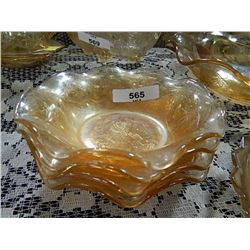 DEPRESSION GLASS - AMBER GLASS - FLORAL SHAPED BOWLS - 4 TTL