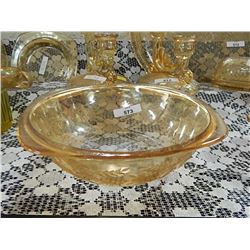 DEPRESSION GLASS - AMBER GLASS - ORNATE CANDLE HOLDERS - 2