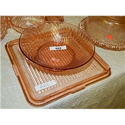 DEPRESSION GLASS - ROSE GLASS - BOWL AND DISH (chip)