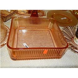 DEPRESSION GLASS - ROSE GLASS - SQUARE BOWL WITH DISH