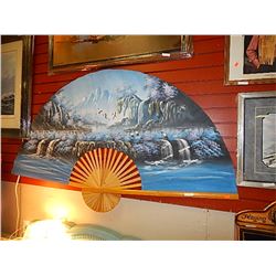 LARGE PAINTED FAN - WATER SCENE