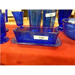 DEPRESSION GLASS - COBALT BLUE - BUTTER DISH