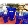 Image 1 : DEPRESSION GLASS - COBALT BLUE - JUICE JUG AND 4 GLASSES