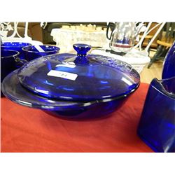 DEPRESSION GLASS - COBALT BLUE - DISH WITH LID