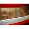 Image 1 : WOOD DRAWER OF ASSORTED GLASSWARE - DEPRESSION GLASS, CRYSTAL AND MORE