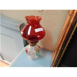 RETRO STYLE OIL LAMP - CRANBERRY GLASS SHADE