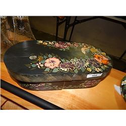 HAND PAINTED WOOD BOX - OVAL WITH PANSY IMAGERY