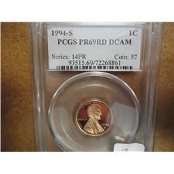 1994-S LINCOLN CENT PCGS PR69RD DCAM