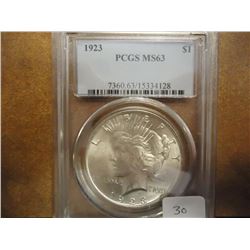 1923 PEACE SILVER DOLLAR PCGS MS63