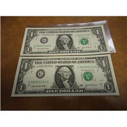 2-2003-A $1 FRN'S LOW CONSECUTIVE SERIAL 'S (UNC)