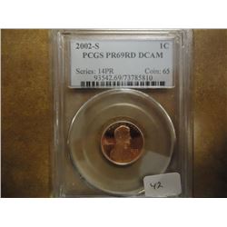 2002-S LINCOLN CENT PCGS PR69RD DCAM