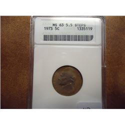 1973 JEFFERSON NICKEL ANACS MS63 5.5 STEPS