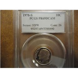 1978-S ROOSEVELT DIME PCGS PR69 DCAM