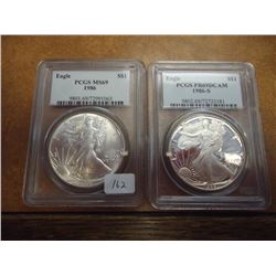 1986 & 1986-S AMERICAN SILVER EAGLES UNC & PF