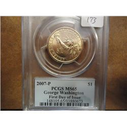 2007-P WASHINGTON DOLLAR PCGS MS65 1ST DAY OF