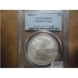 2005-P MARINE CORPS SILVER DOLLAR PCGS MS69