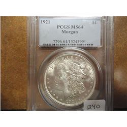 1921 MORGAN SILVER DOLLAR PCGS MS64