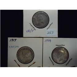 1910,17 & 44 CANADA SILVER 25 CENTS